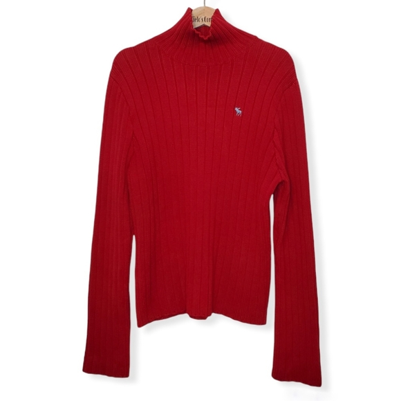 Abercrombie & Fitch RED Heavy Ribbed Knit Turtle Neck Sweater XL - Picture 1 of 10